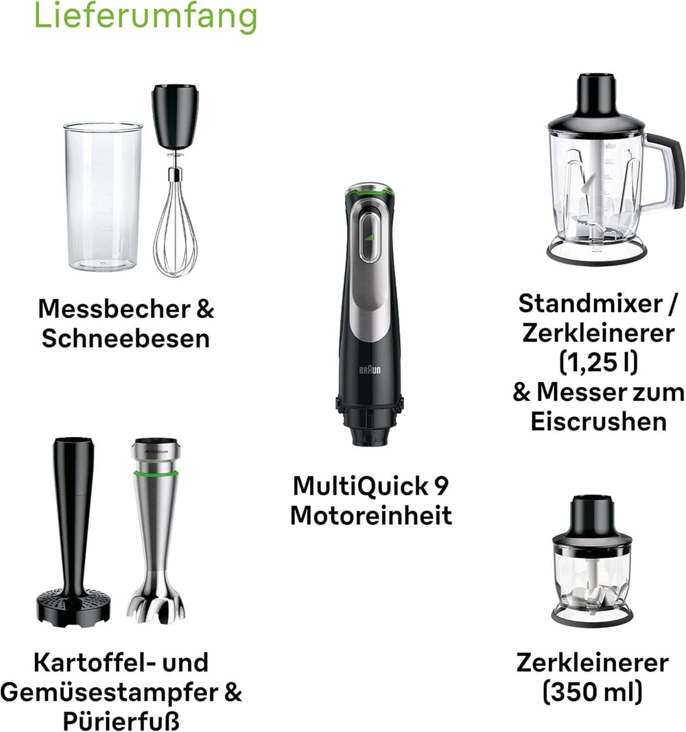 Braun Multiquick 9 MQ 9147X – 5-In-1 Stabmixer Mit Standmixer-Aufsatz, Zerkleinerer, Kartoffel- & Gemüsestampfer & Schneebesen, Stufenlose Geschwindigkeitseinstellung, 1200 W, Schwarz/Edelstahl Kitchen Naty Shop