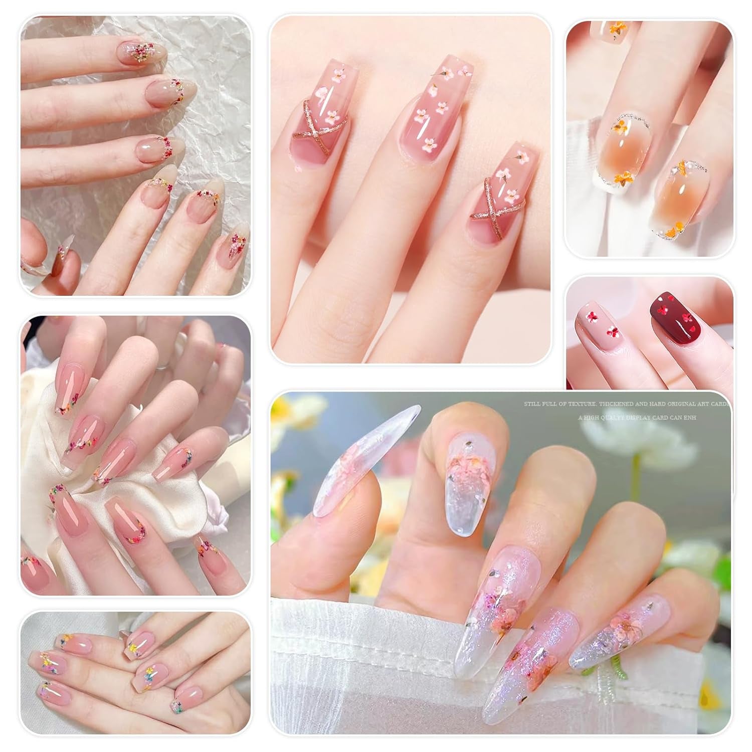 Nail Art Flowers Set Decoration - Gelnägel Zubehör 3 Farben(Orange,Blassrosa,Rose),Nail Art Aufkleber Trockene Blumen Kit Getrocknete Blumen Zubehör Set DIY Nageldekoration