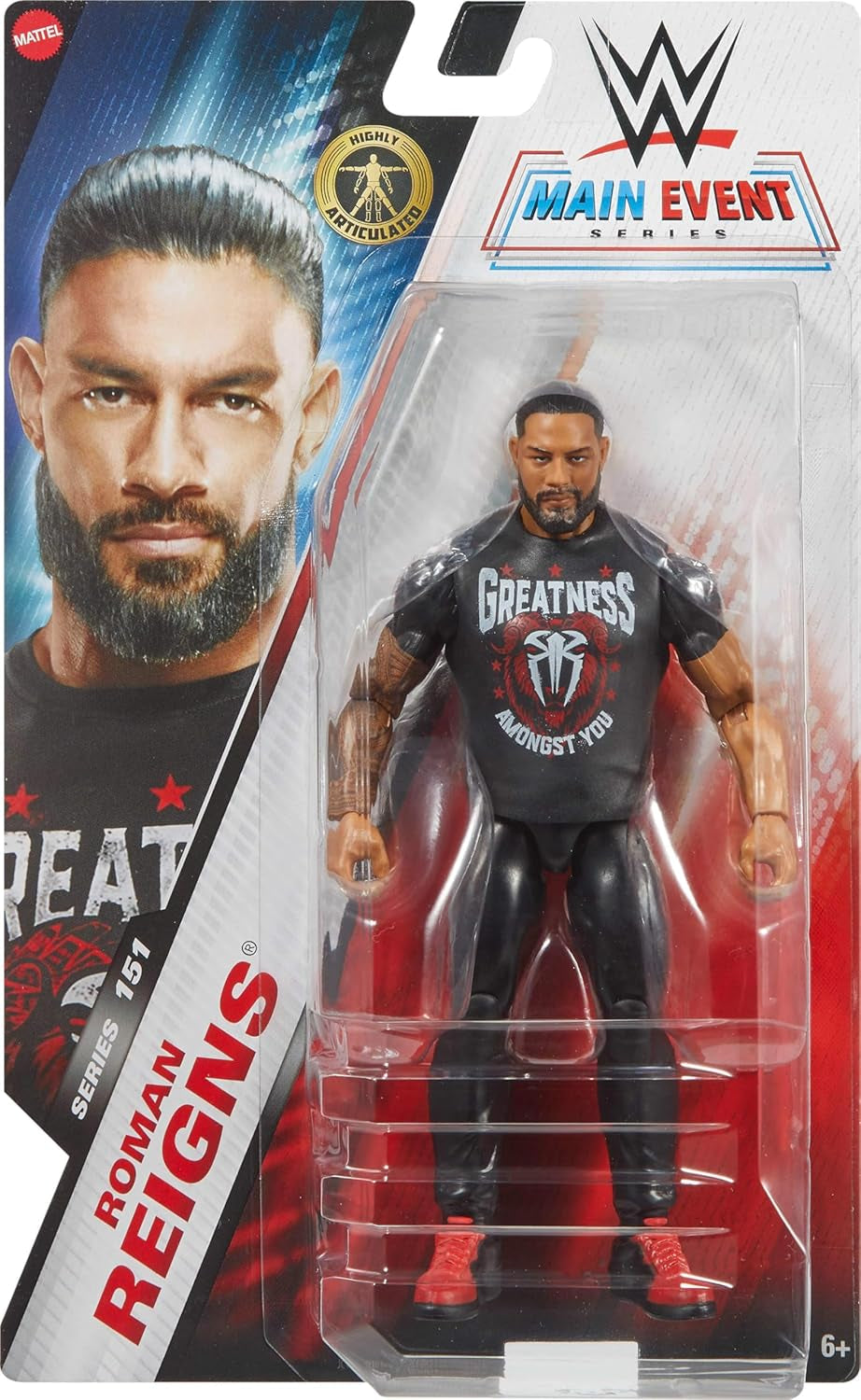 Mattel WWE Roman Reigns Actionfigur, Main Battle Series #151, ca. 15 cm hohe Sammelfigur mit 10 Bewegungspunkten und realistischem Aussehen, JCV27 Actionfiguren Naty Shop