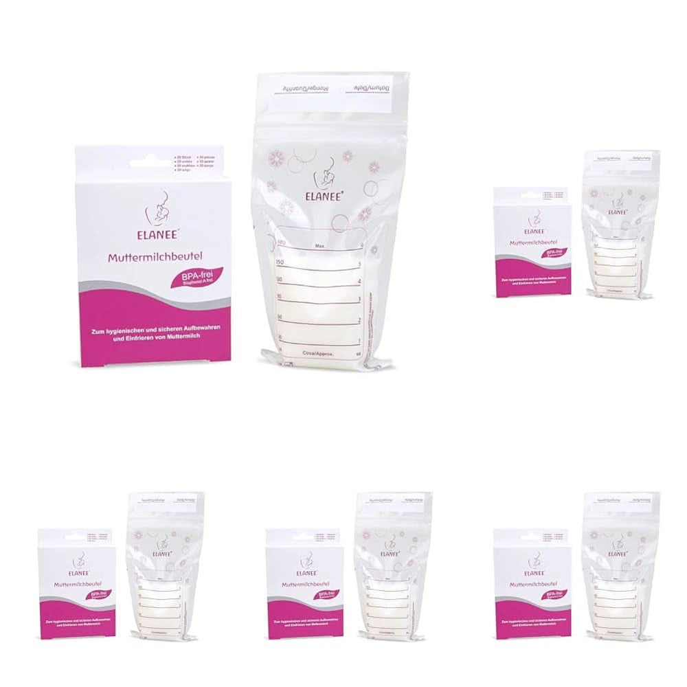 ELANEE Muttermilchbeutel, geschmacksneutral und vorsterilisiert. Zubehör Essen und Stillen Bebe Naty Shop 20 Stück (5er Pack) Kein Ständer