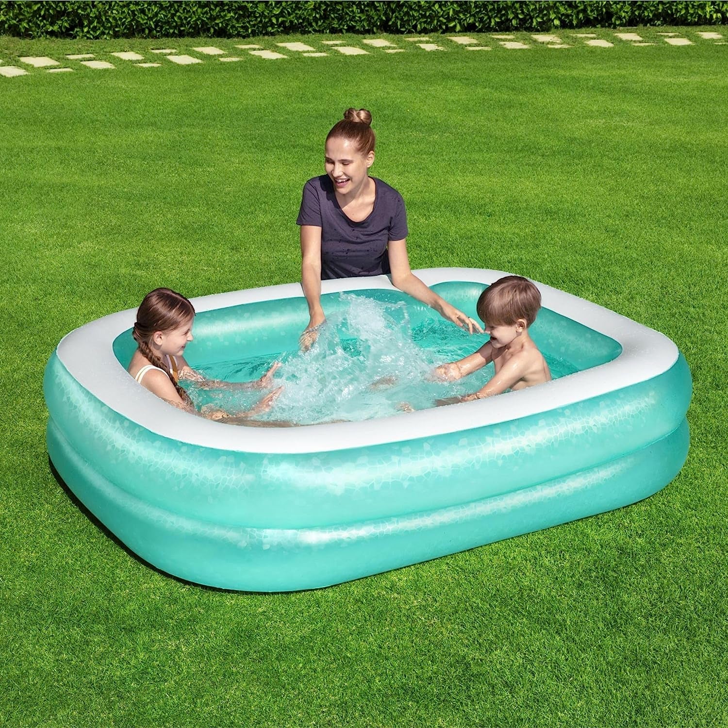 Piscină gonflabilă transparentă Bestway 54005 pentru familie, 201 x 150 x 51 cm - Verde