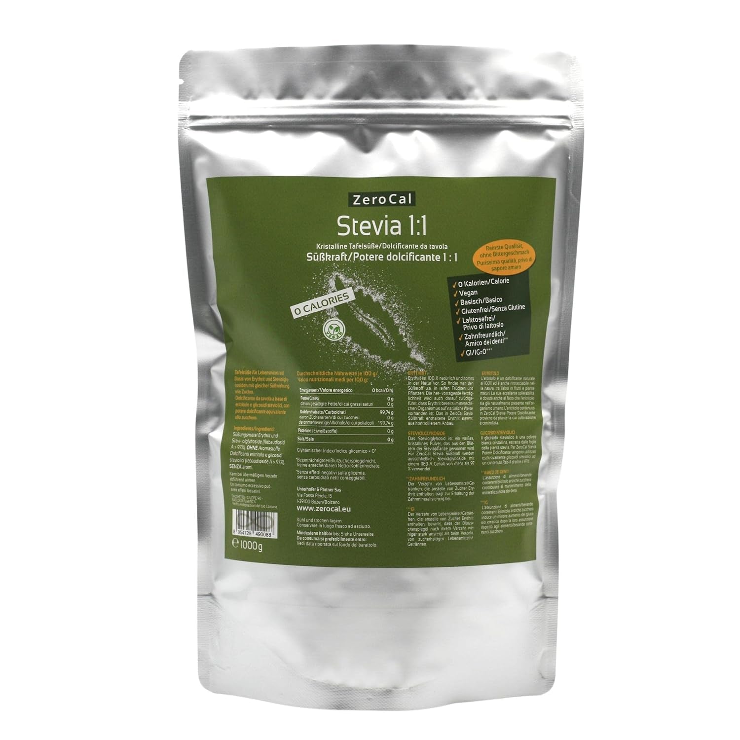 Stevia 1:1 (Erythrit - Stevia) - Natürlicher Zuckerersatzstoff, 1000 G Süßstoffe Naty Shop Standardtitel