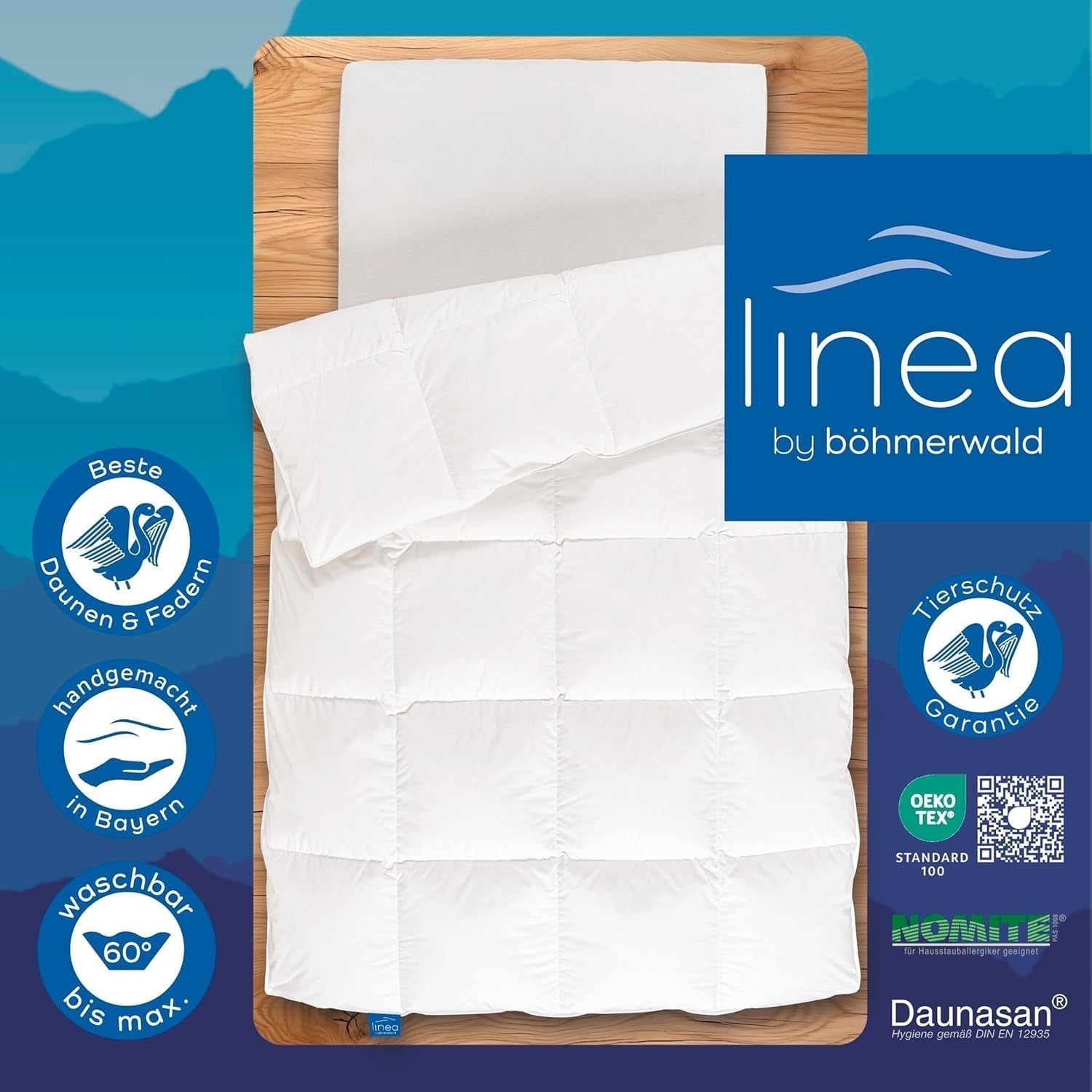 Allnights Schmusetuch, mittelgroß, 135 x 200 cm, 100 % neue Federn und Daunen, allergikerfreundlich, waschbar bis 60 °C, hergestellt in Deutschland, weiße Steppdecken und Steppdecken von Naty Shop