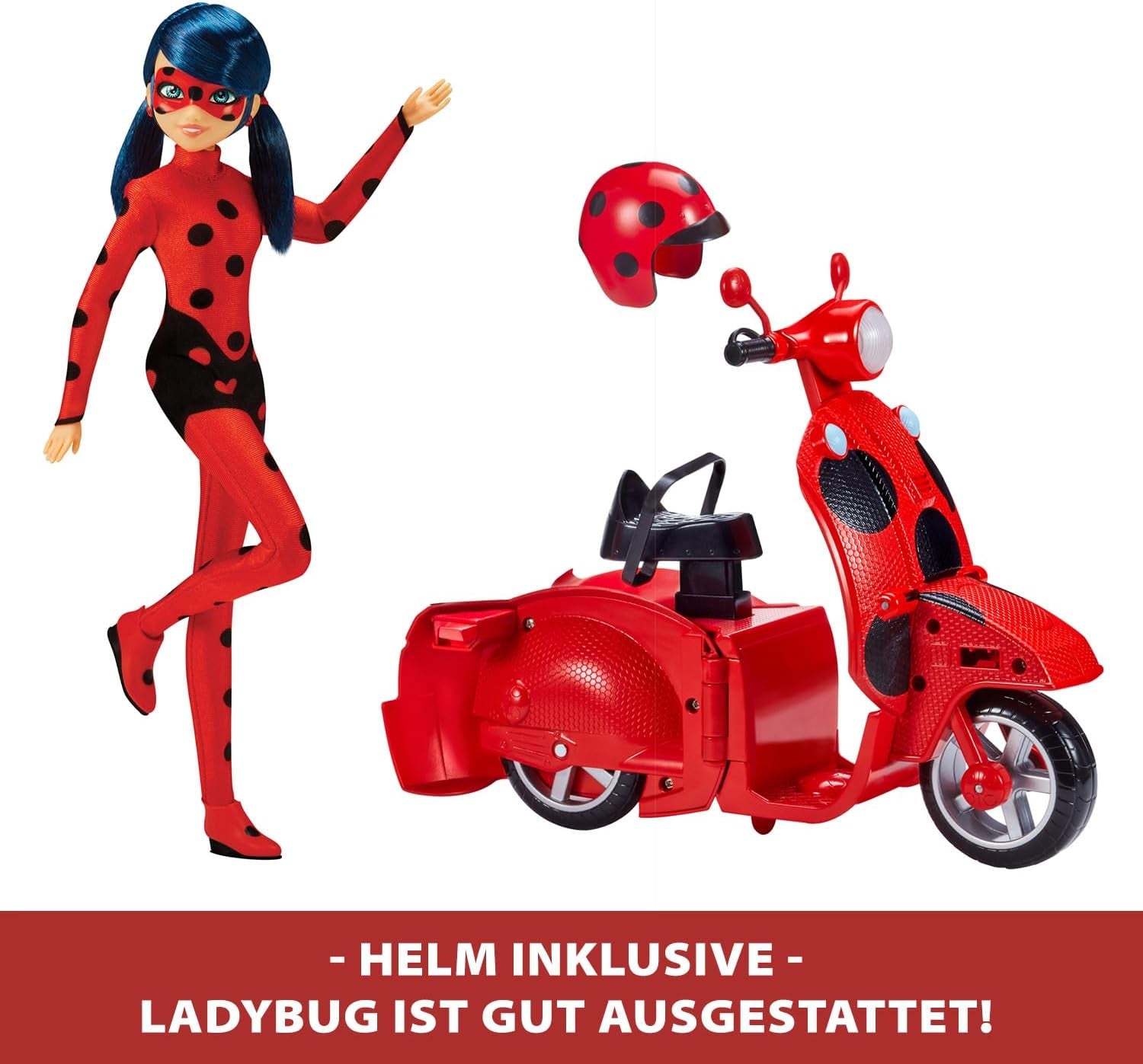 Bandai - Miraculous Ladybug - Scooter Miraculous Switch'n go + Gelenkpuppe Ladybug Lucky Charm 26 cm - P50668