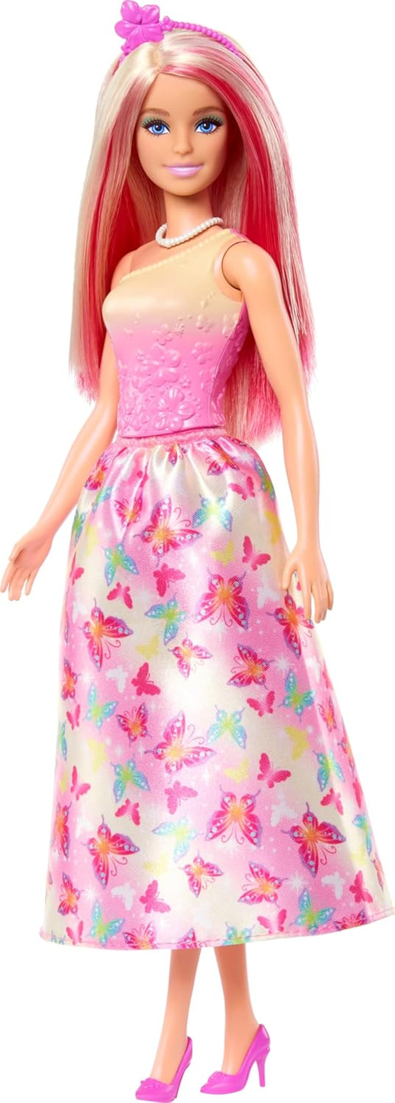 Königliche Barbie-Puppe mit blondem und rosafarbenem Haar, bunten Accessoires, rosafarbenem Oberteil und Schmetterlingsrock, HRR08 Naty Shop Dolls
