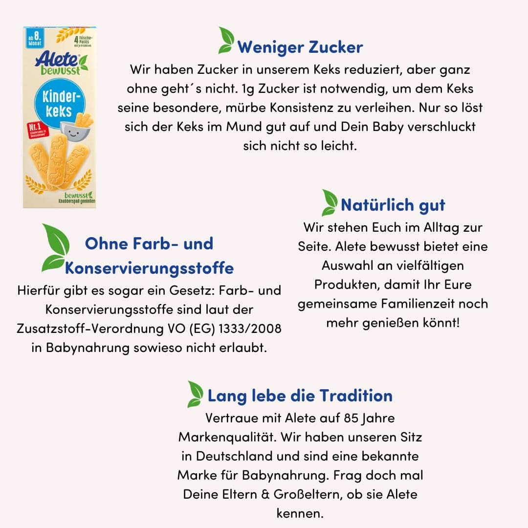 Alete , Biscuiți pentru copii, din luna a 8-a, cu unt din grâu, 180 g Mama si Copilul Naty Shop