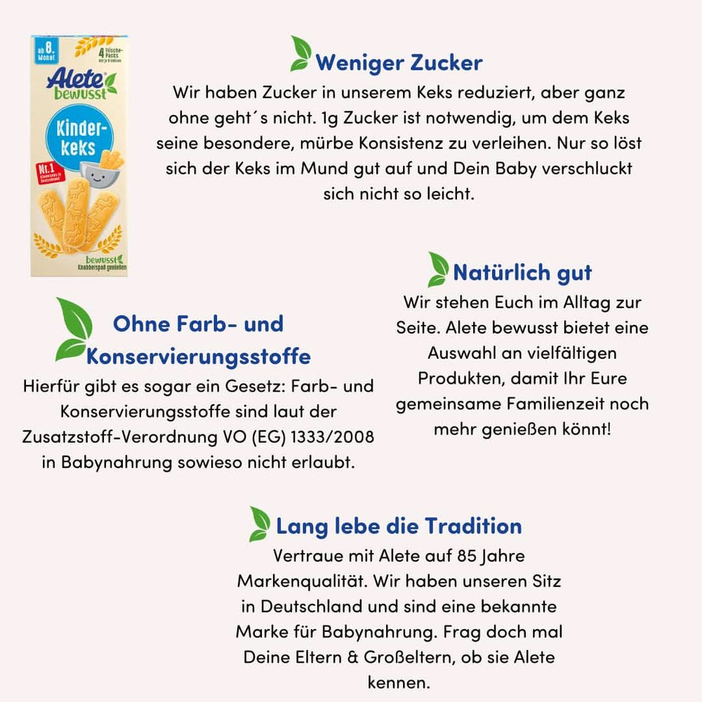 Alete, Kekse für Kinder, ab dem 8. Monat, mit Weizenbutter, 180 g Mutter und Kind Naty Shop