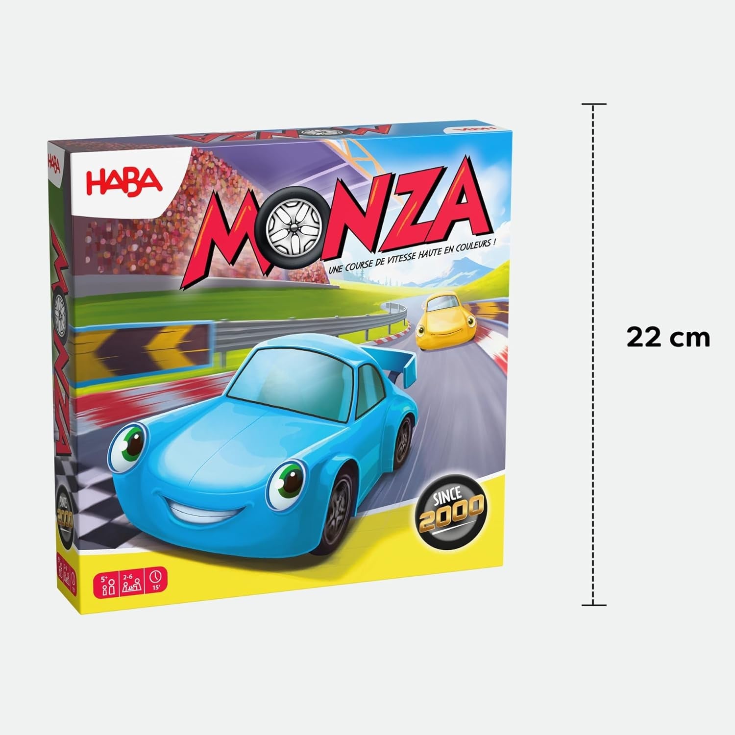 HABA Monza – Joc de societate rapid și joc de curse cu mașini pentru copii de la 5 ani în sus – Cu 6 mașini colorate din lemn și zaruri colorate – 2012226001