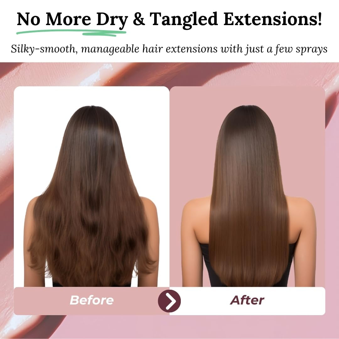 Spray cu 2 faze pentru îngrijirea extensiilor de păr uman | keratină, colagen și B5 extrem de concentrate | protecție și strălucire pentru extensiile de bandă din păr uman | ideal pentru extensii de păr uman și împletituri din păr uman | 2-pack Produse pentru descurcarea părului Naty Shop