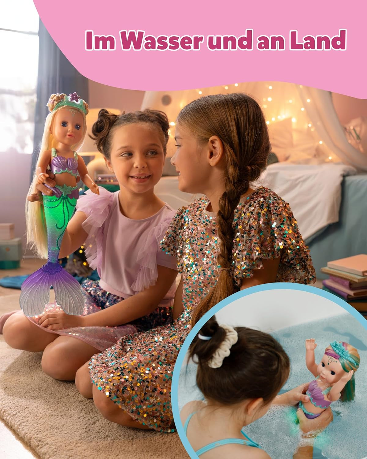 BABY Born Mermaid – 43 cm große Puppe – Hochwertiges Haar mit bunten Strähnen – Leuchtende Flosse – Batteriebetrieben – Geeignet für Kinder ab 3 Jahren, grüne Naty Shop Dolls