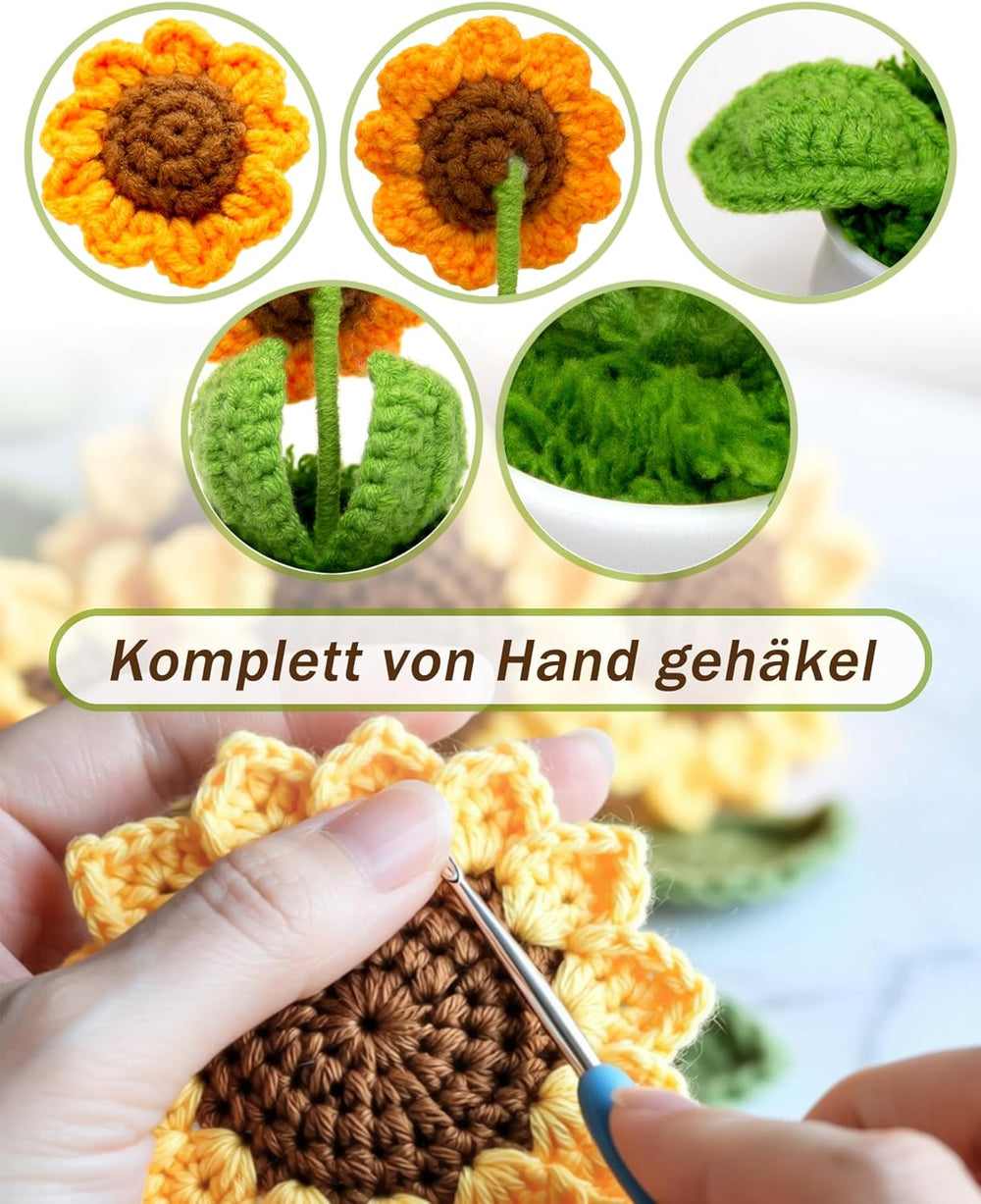 Mini Häkelsonnenblume Im Topf – Handgefertigte Gehäkelte Blumen, Künstliche Sonnenblume, Kleines Dankeschön Geschenk, Glücksbringer Deko Für Zuhause, Büro & Armaturenbrett