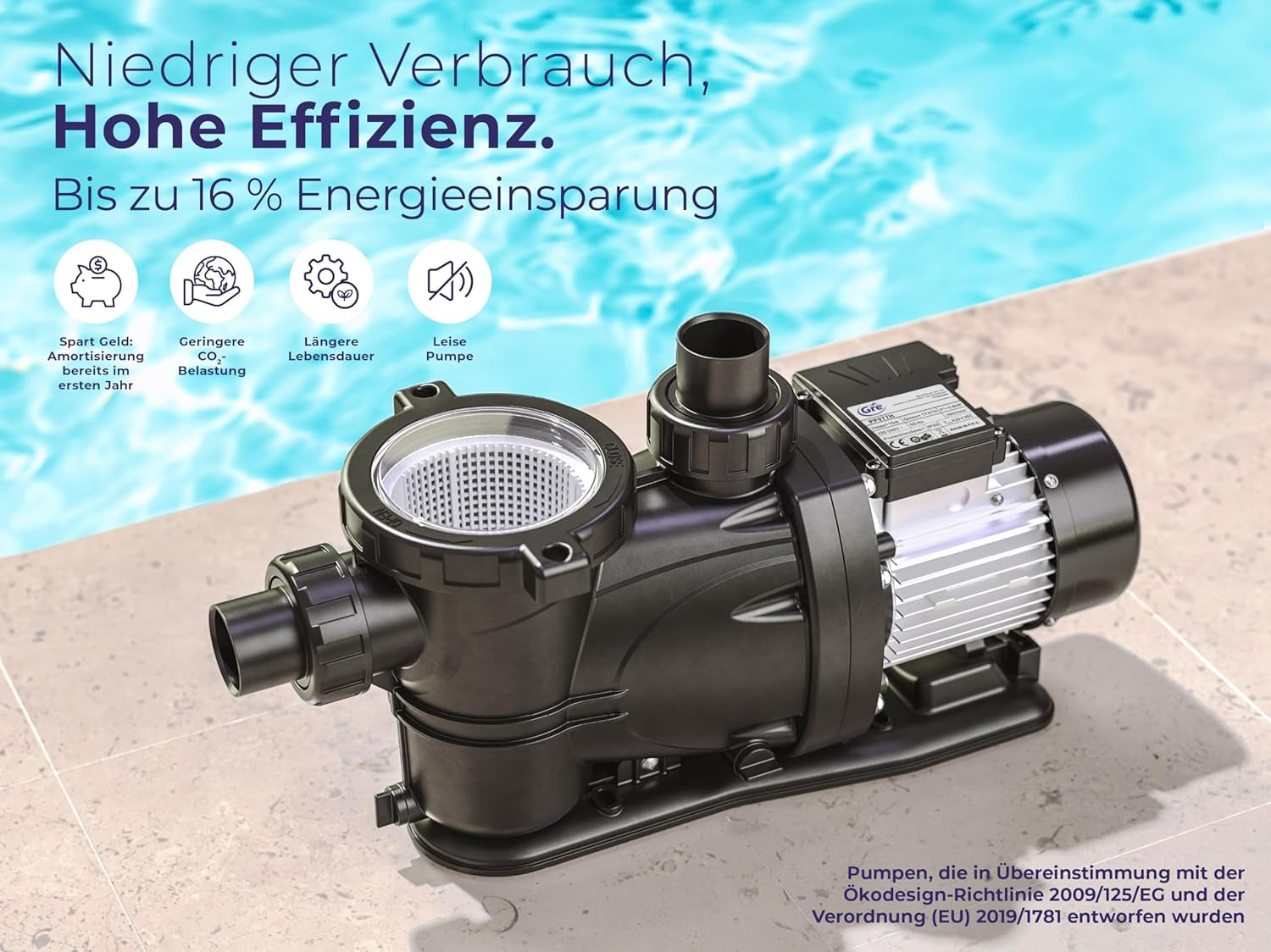 Gre PP077H - Pompă pentru piscină, 550 W, 17 m³/h, până la 65 m³, rezervor de nisip Ø 500 mm, conformă cu Directiva Europeană de Ecodesign