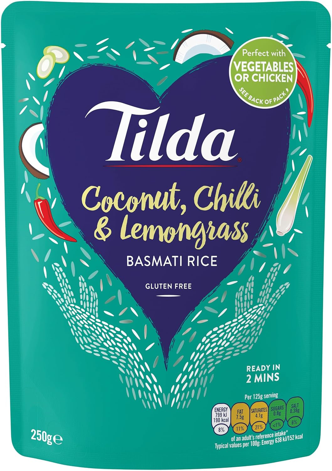 Tilda Basmati-Dampfreis mit Kokosnuss, Chili und Zitronengras – 6er-Pack (6 x 250 g)