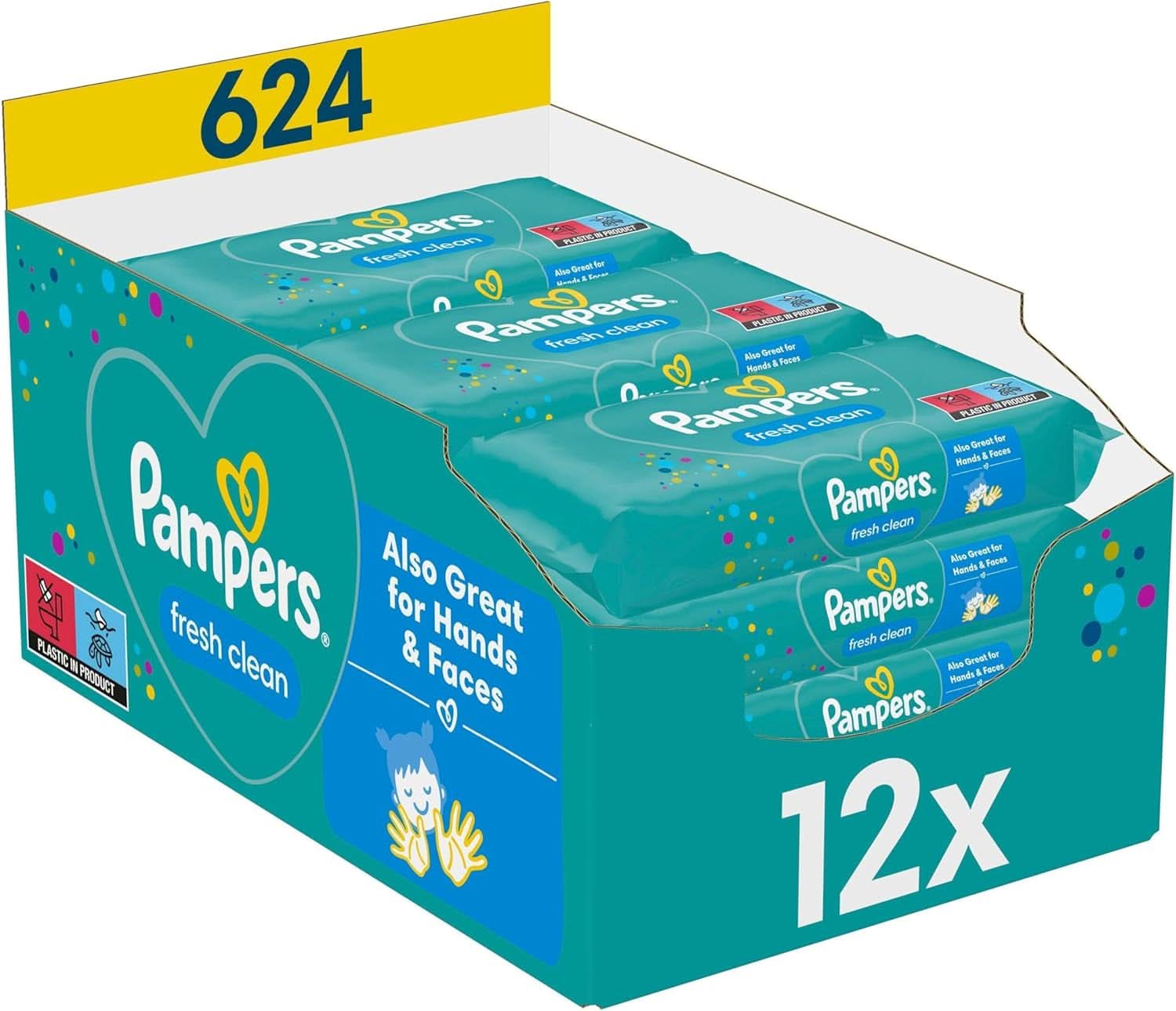 Pampers Fresh Clean Feuchttücher, 624 Feuchttücher, leichter Duft, auch für Hände und Gesicht geeignet Baby-Feuchttücher Naty Shop