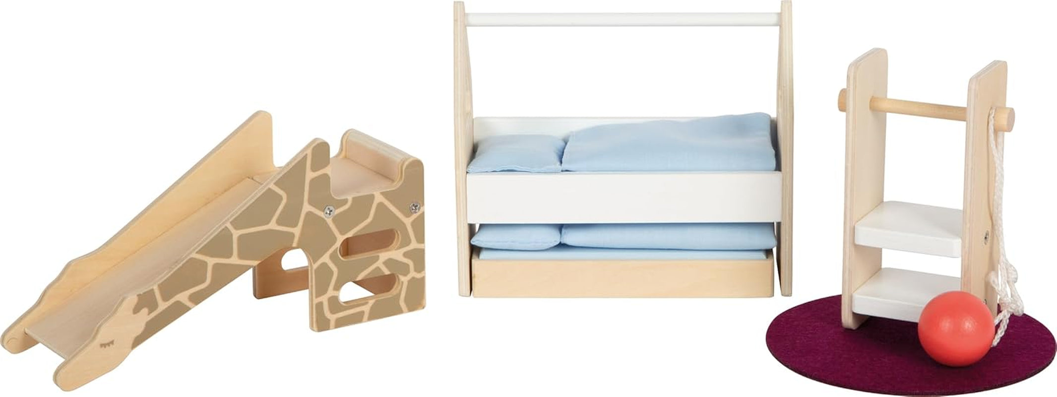 Casă de păpuși din lemn Small Foot, culori naturale – cu 3 etaje, terasă pe acoperiș și set de mobilier cu 51 de piese, încurajează jocul creativ, potrivită pentru vârste de la 3 ani în sus, 12541