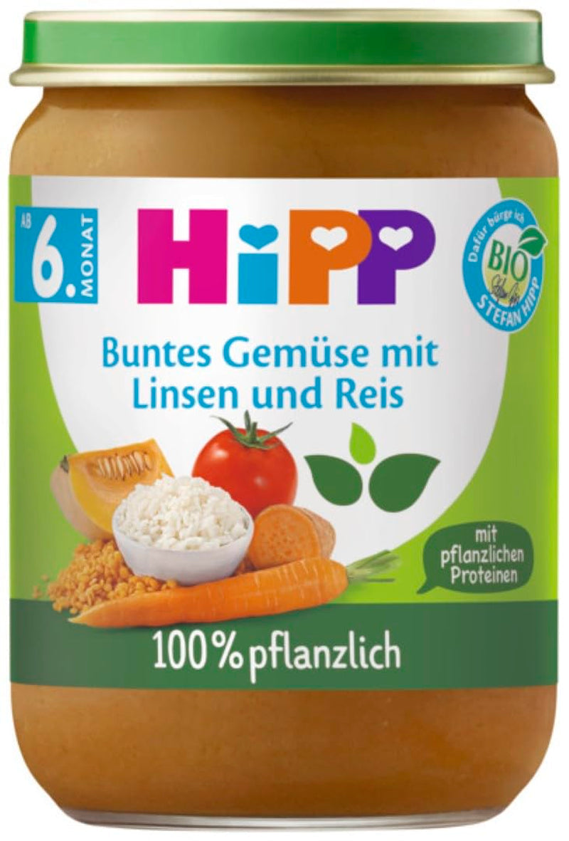Hipp Bio-Buntgemüse mit Linsen und Reis, 190 g, 6 Packungen (6 x 190 g) Mutter und Kind Naty Shop Standardtitel