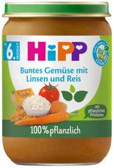 Hipp Bio-Buntgemüse mit Linsen und Reis, 190 g, 6 Packungen (6 x 190 g) Mutter und Kind Naty Shop Standardtitel