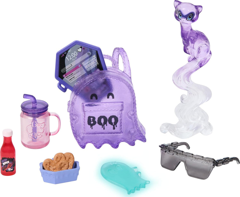 Monster High Spectra Vondergeist-Puppe mit Rhuen-Frettchen und Zubehör wie Rucksack, Tablet, Snacks und mehr, HXH77 Naty Shop Dolls