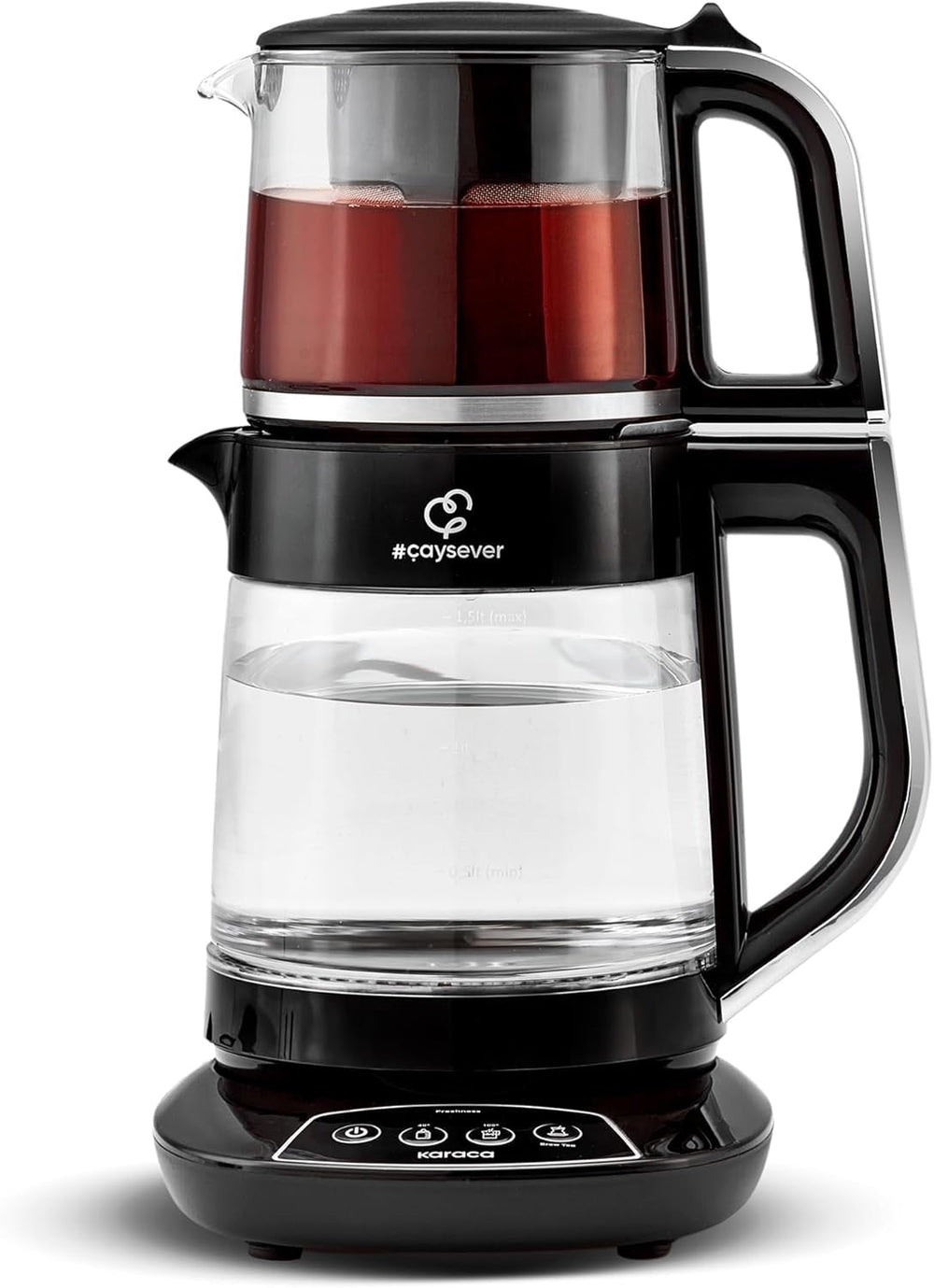 Karaca Caysever Robotea Pro Aparat de ceai automat vorbitor 4 în 1 cu filtru, încălzitor de terci și aparat de ceai la ibric, 2500 W, ceainic turcesc gri spațial
