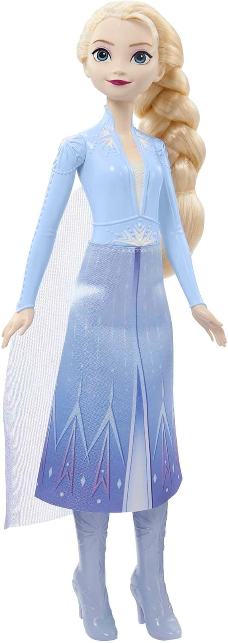 Mattel Disney Prințesa Elsa păpușă, Regina de gheață păpușă în costum de călătorie, păr blond pieptănat, mobil, fustă extensibilă și cizme, cadouri Disney, jucării de la 3 ani, HLW48 Papusi Naty Shop