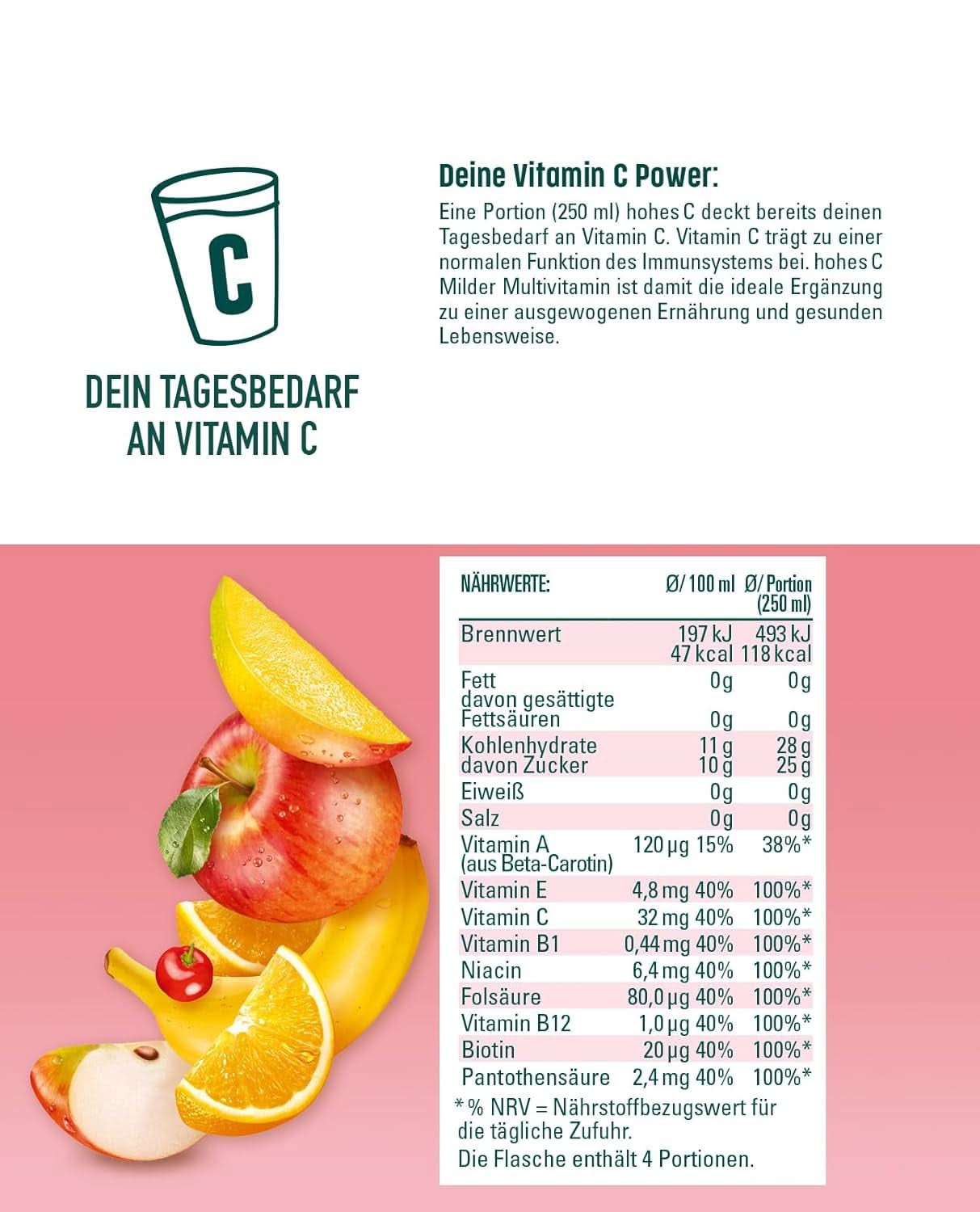 Mildes Multivitamin mit hohem C-Gehalt (1 x 1,5 l), 100 % Saft, Apfel, Orange, Acerola, Mango, 7 Vitamine, laut Gesetz kein zugesetzter Zucker, weniger Säure, vegane alkoholfreie Getränke von Naty Shop