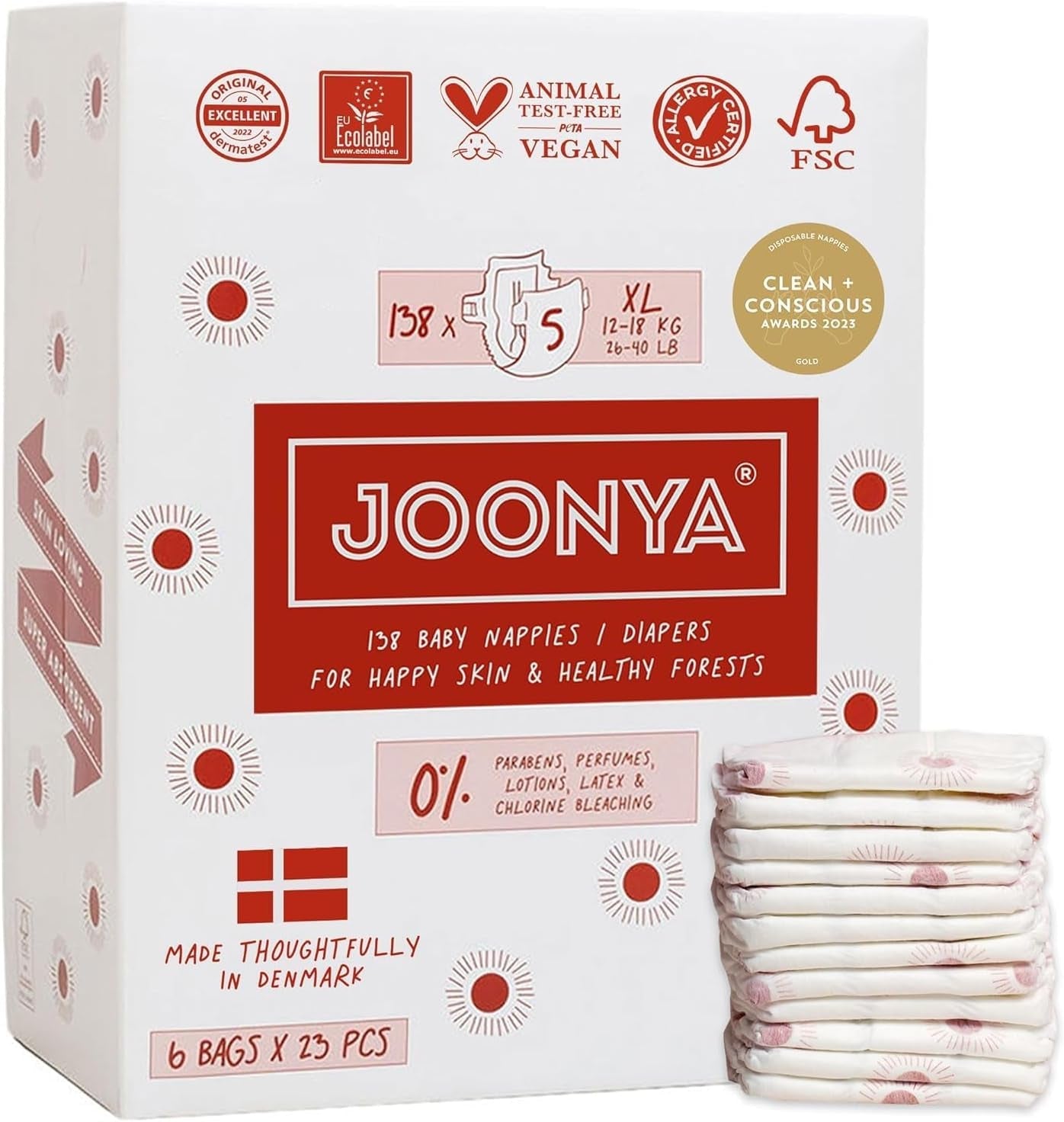 Scutece pentru bebeluși, mărimea 3M (4-8 kg) - 1 pungă de 28 - Fără substanțe nocive, ecologice, foarte absorbante, potrivite pentru utilizare nocturnă, ultra-subțiri și moi - Fabricate în Danemarca