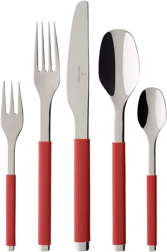 Villeroy und Boch - S+ Taupe Hochwertiges Besteckset aus Edelstahl mit Silikongriff Naty Shop Red 5 Besteck