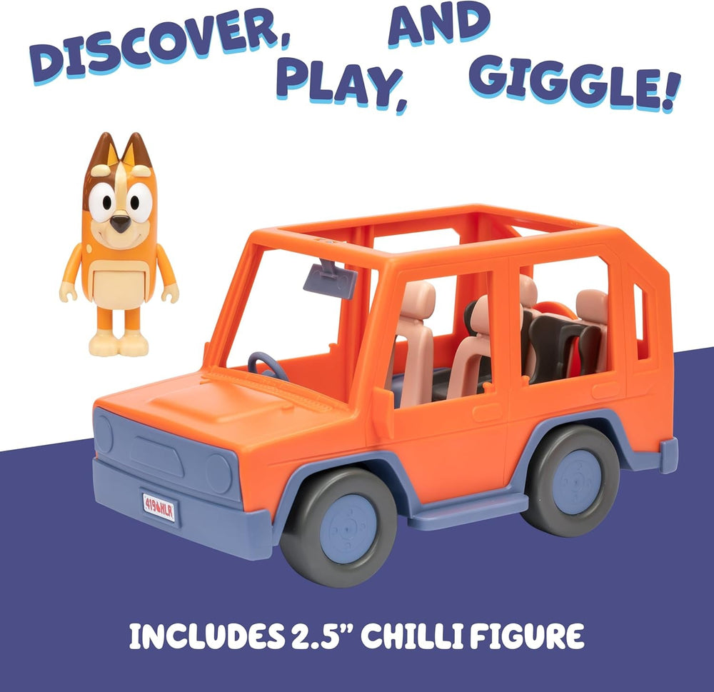 BlueY Heeler-Familienwagen; Ausflug mit Familie Heeler; enthält bewegliche Chilli-Figur; mit offenem Dach zum Einsetzen Figuren; ideal für alle 6,3 cm großen Figuren (separat erhältlich)