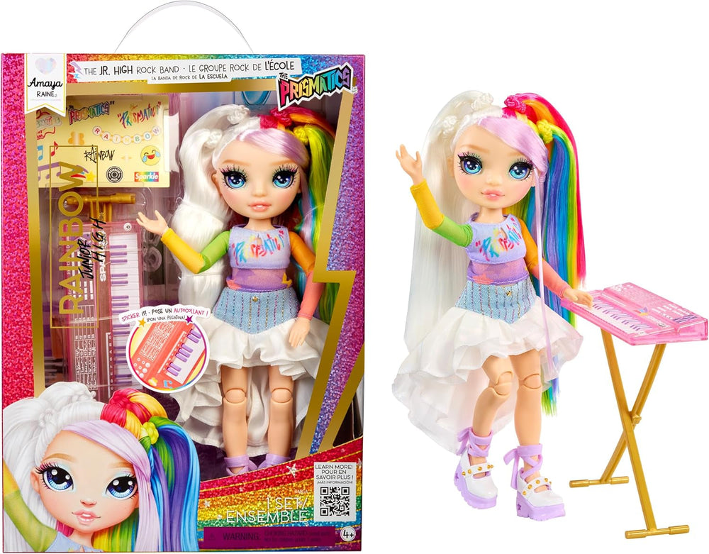 Rainbow High Junior High Rock Band - Bella, Pink - 23 cm Modepuppe mit Bassgitarre, Individuell mit Aufklebern Gestaltbar, Beweglich, Süßes Spielzeug für Kinder ab 4 Jahren