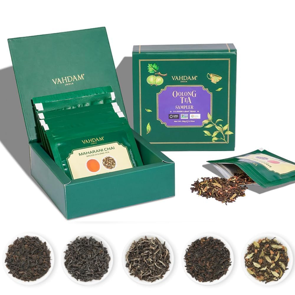 VAHDAM, ceai Oolong de munte (100 g) Cules manual în plantațiile de altitudine din Darjeeling | Frunze de ceai Oolong 100% naturale | Direct de la sursă din India | Se prepară ca ceai fierbinte/rece