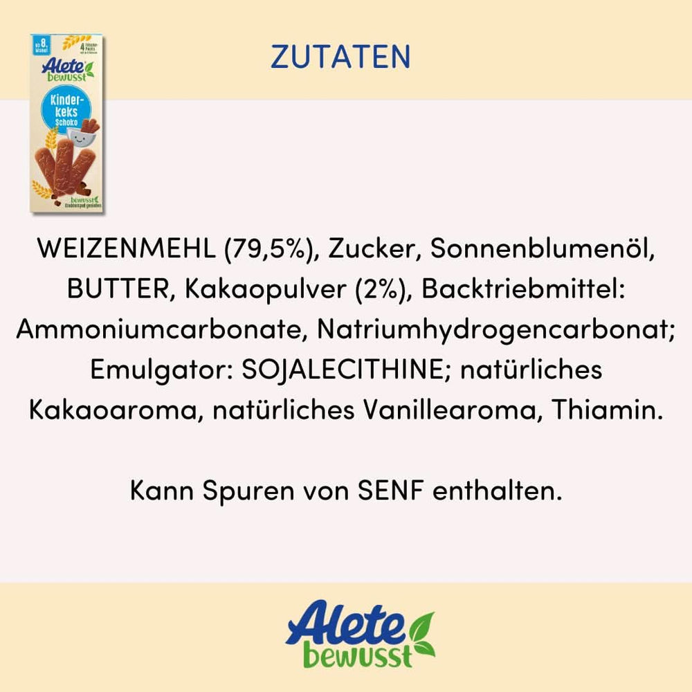 Alete bewusst Schokolade mit Keksen für Kinder, ab dem 8. Monat, Mutter und Kind Naty Shop