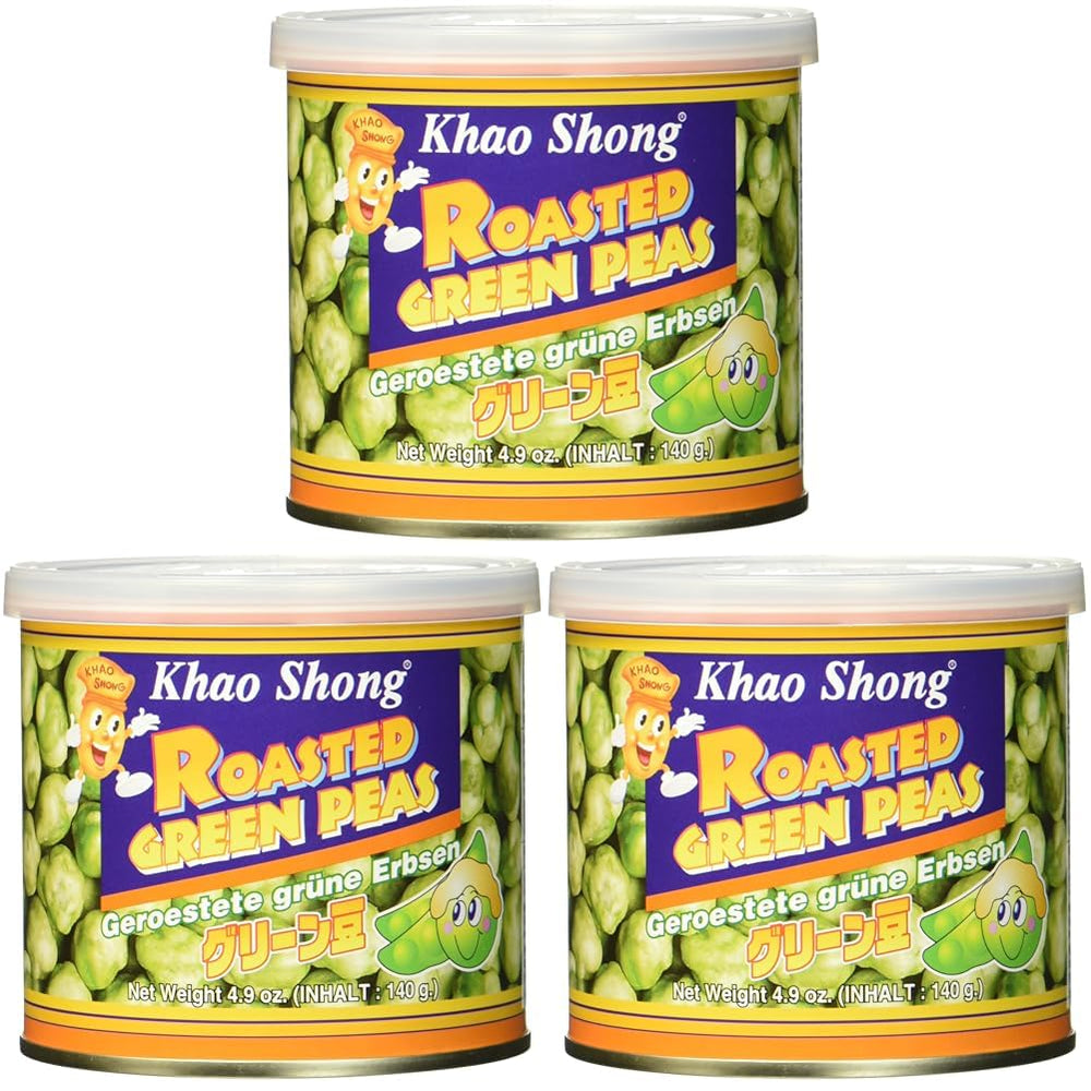 Khao Shong Gebratene grüne Erbsen mit Wasabi, knusprige Erbsen in würzigem Teig, eine fettarme Alternative zu Nüssen, mittelscharf, 1 140-g-Dose | 140 g (1 Packung)