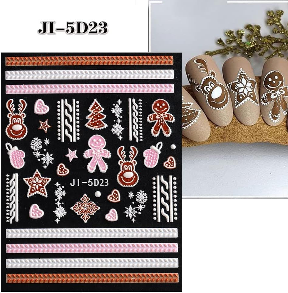 5 Blatt 3D Nagelsticker Weihnachten Nagelaufkleber 5D Stereoskopisch Selbstklebend Schneeflocke-Weihnachtswinterurlaub Nail Art Sticker Dekoration Nageldesign Zubehör