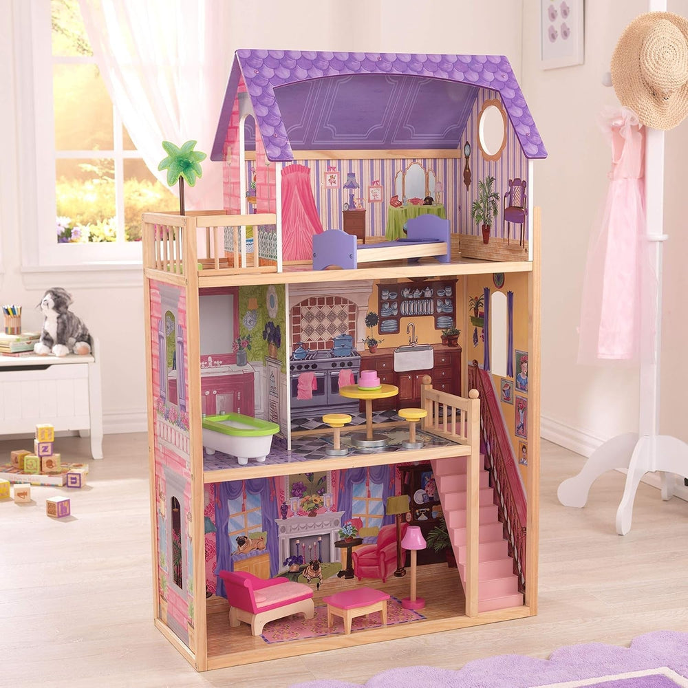Kidkraft Kayla Holzpuppenhaus mit Möbeln und Zubehör, 3-stöckiges Spielset für 30-cm-Puppen, Spielzeug für 3-Jährige, 65092 – Exklusiv im Naty Shop von Amazon Dollhouses