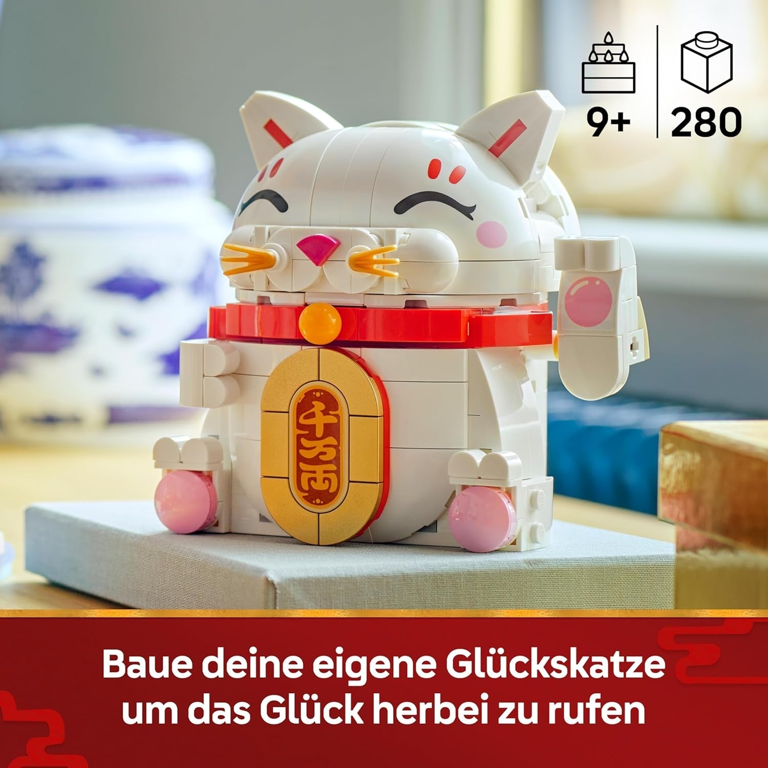 LEGO Glückskatze - Bauset für Erwachsene - Modellbau mit Tierfigur mit winkender Pfote sowie Goldmünze - Katzenfigur zum Bauen - DIY Deko Set - Kreatives Geschenk für Kinder & Erwachsene - 40813