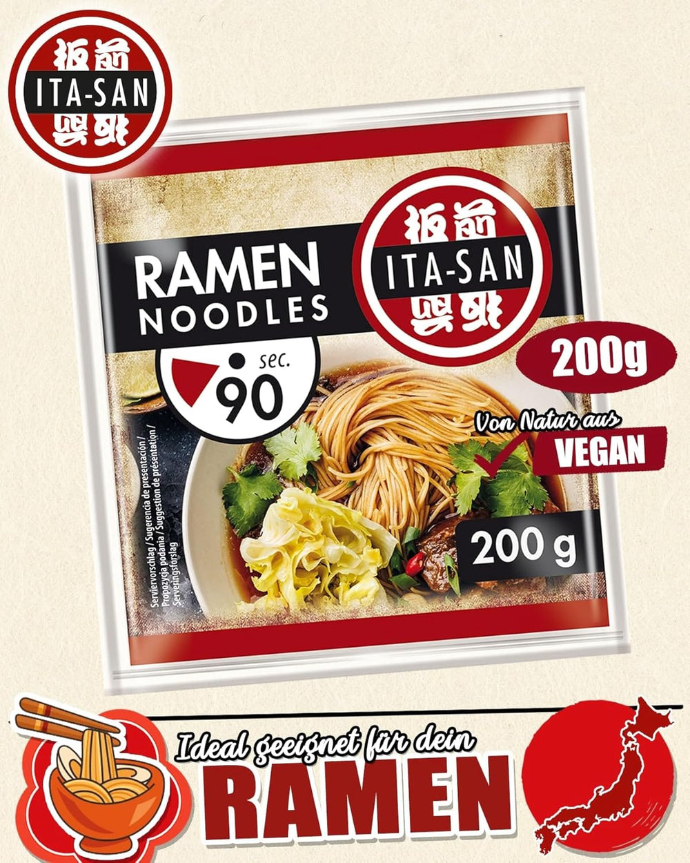 ITA-SAN Ramen-Nudeln, schnelle und einfache Zubereitung, 30 x 200 g