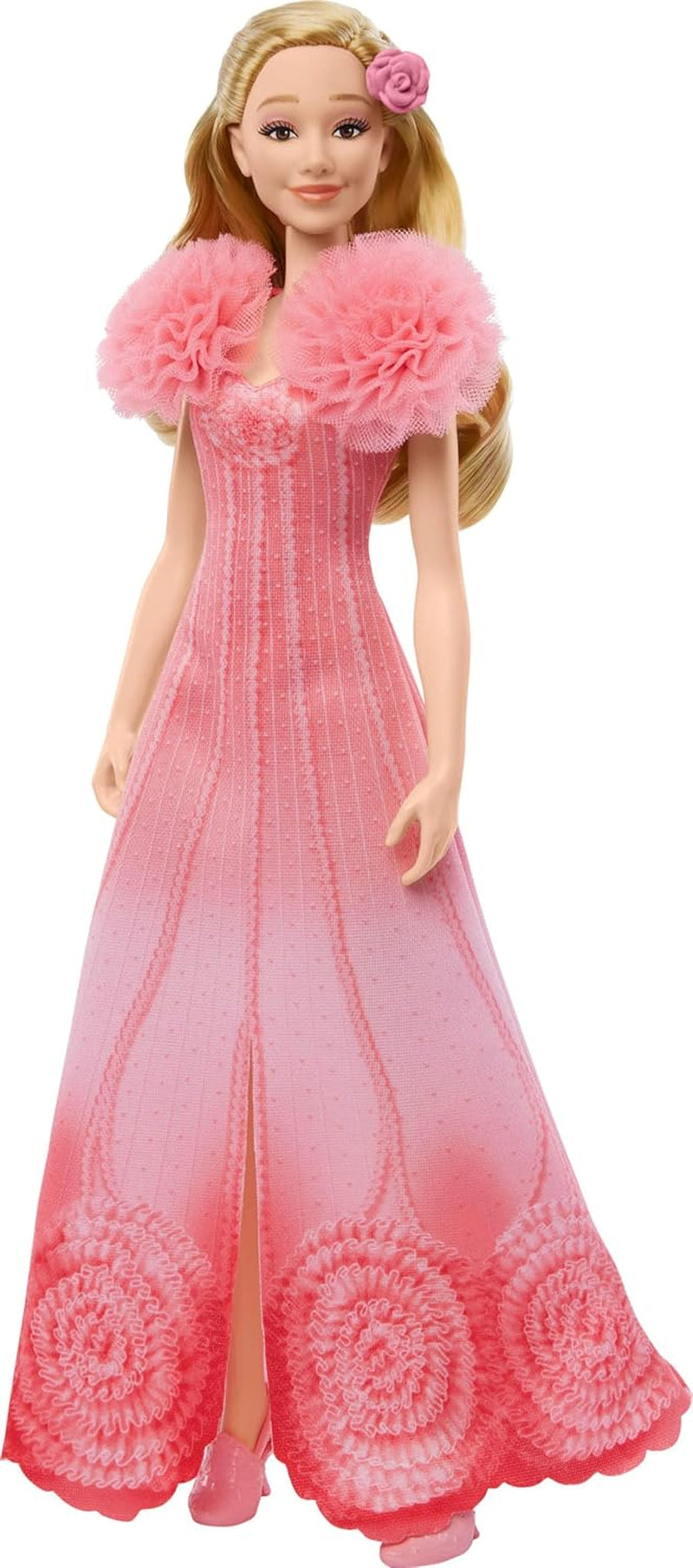 Mattel Singende Glinda-Modepuppe aus Wicked und Accessoires, beweglich und mit vom Film inspiriertem Look sowie abnehmbarem Outfit, singt Heißgeliebt, JLG49, Pink