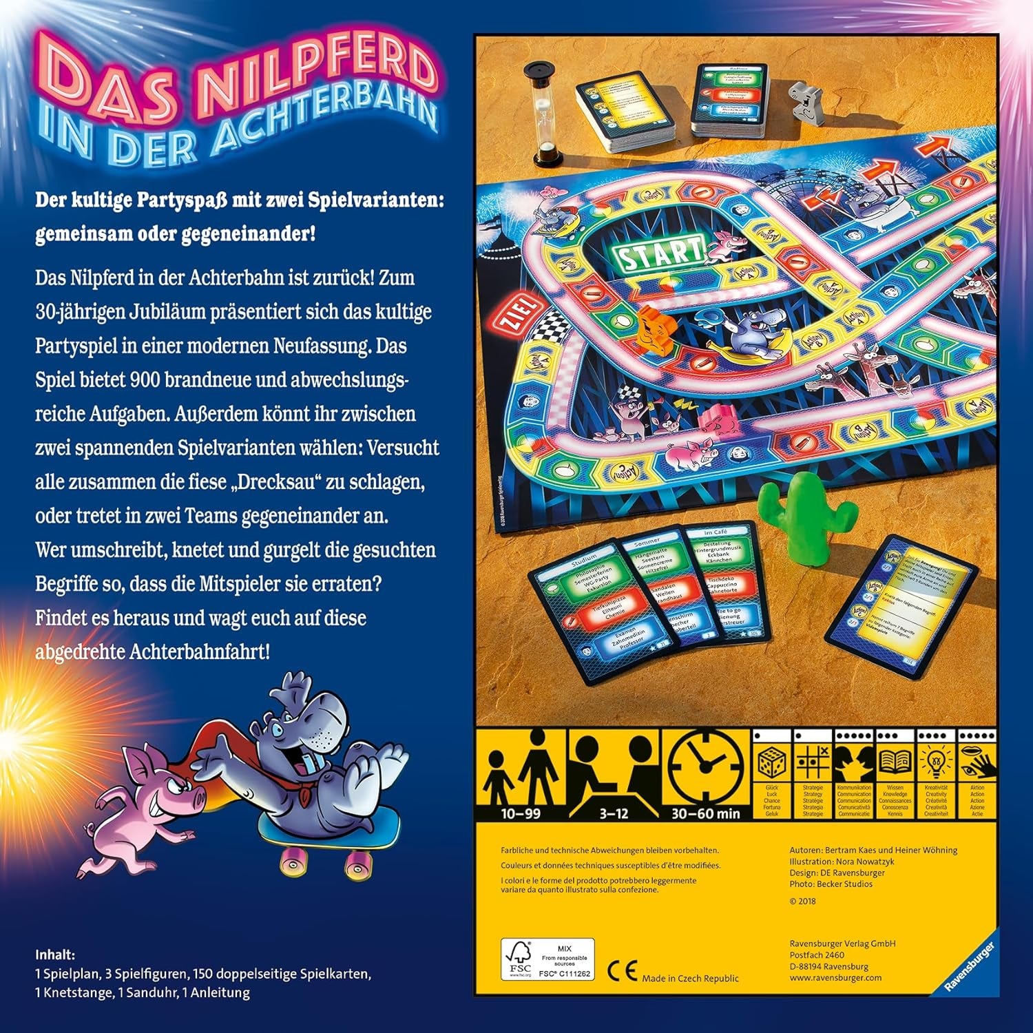 Ravensburger 26772 – Nilpferd auf Achterbahn – Brettspiel für die ganze Familie, Spiel für Erwachsene und Kinder von 10–99 Jahren, für 3–12 Spieler – Partyspiel, Silvesterspiel