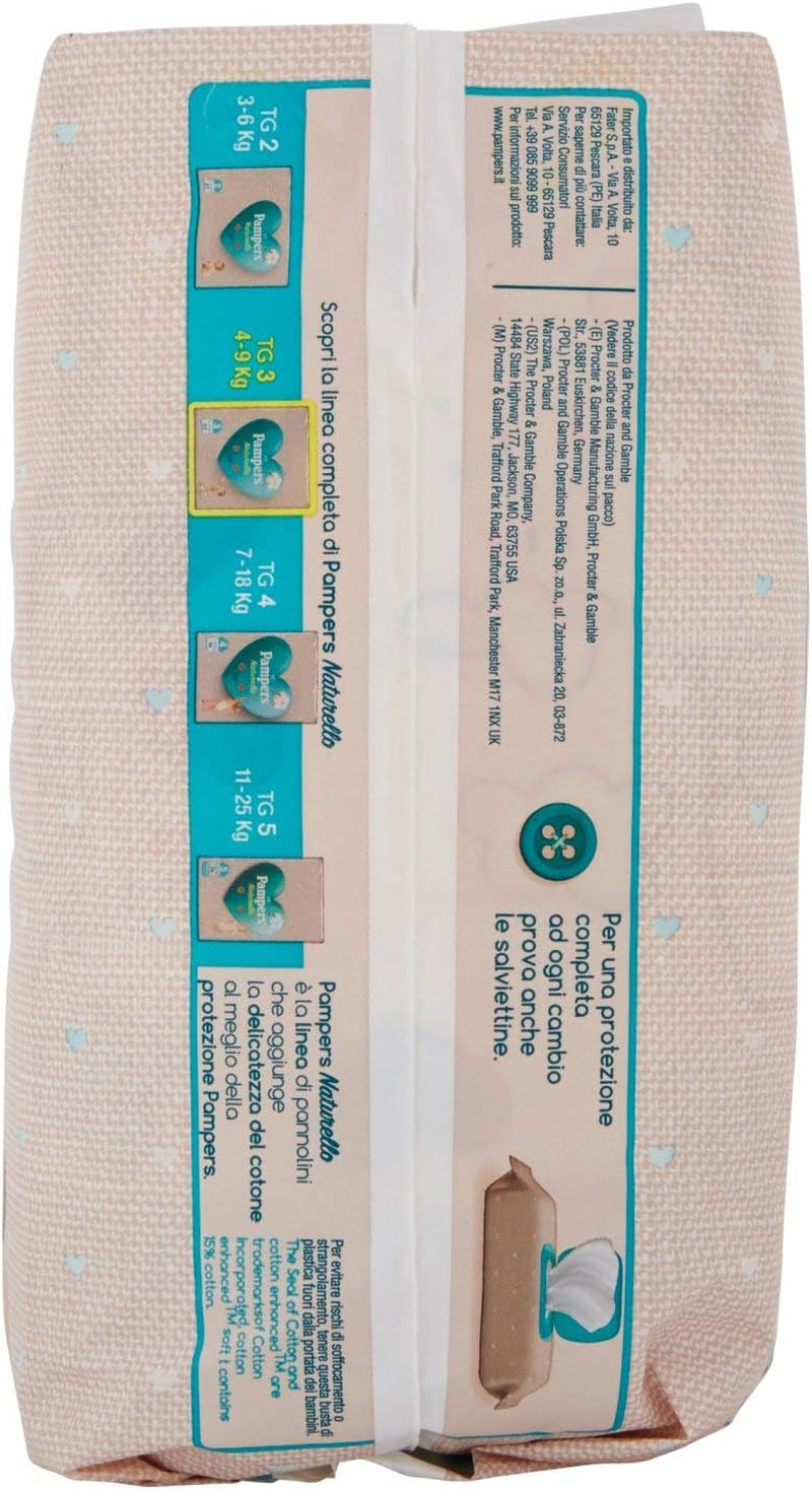 Pampers Naturello Midi, 22 scutece, mărimea 3 (4-9 kg)
