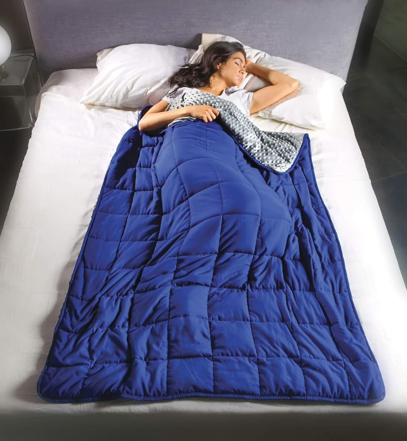 Kanguru Calmya, Pătură ponderată 10,5 kg, Vă ajută să adormiți și să dormiți mai bine, Potrivit pentru persoanele cu o greutate corporală de peste 90 kg Plapumi si pilote Naty Shop Albastru/gri 10,5 kg 120X180