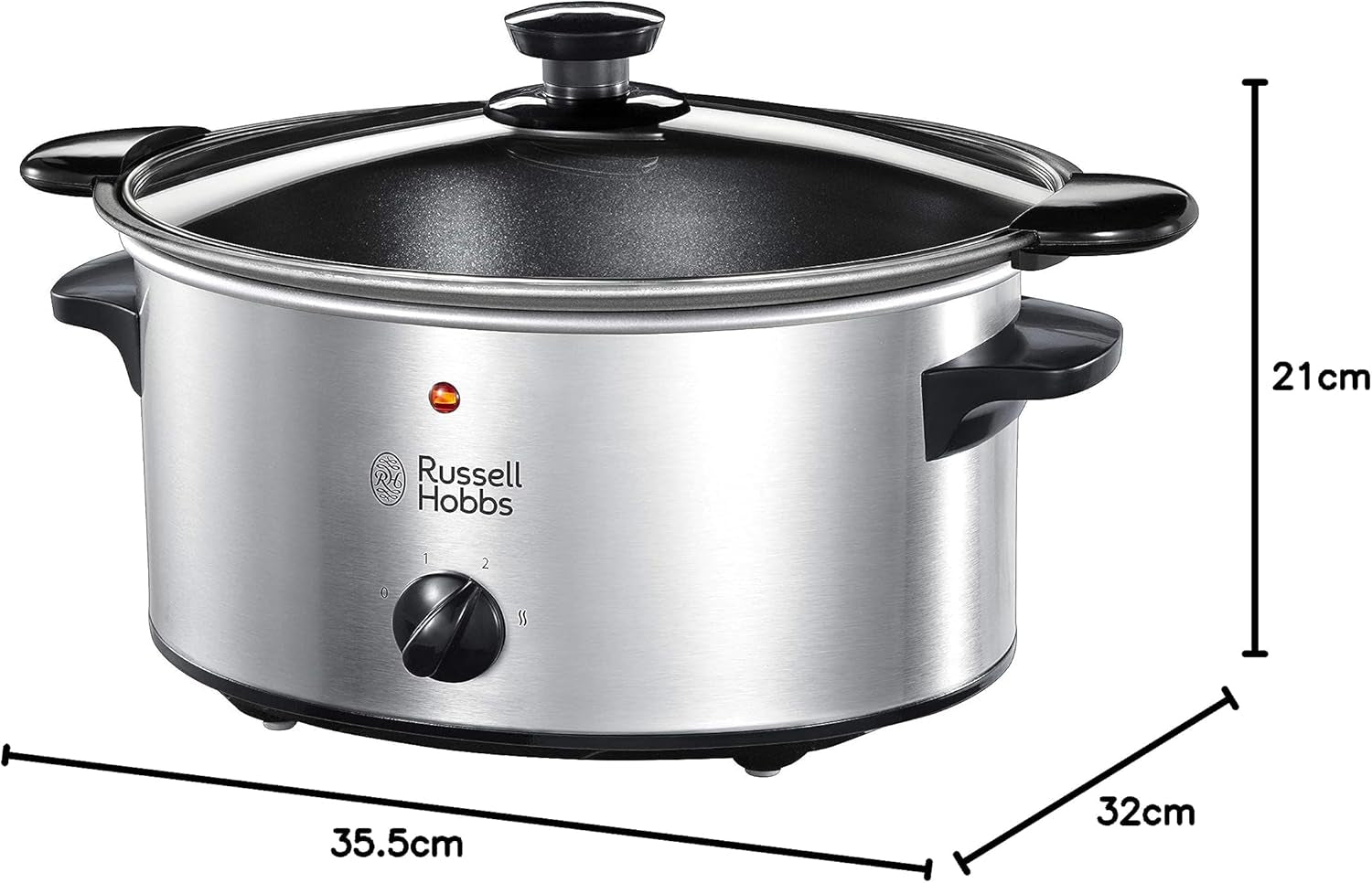 Russell Hobbs Slow Cooker, 3,5 Liter antihaftbeschichtet, Edelstahl, 3 Temperatureinstellungen und Warmhaltefunktion, 160 W Slow Cooker Naty Shop