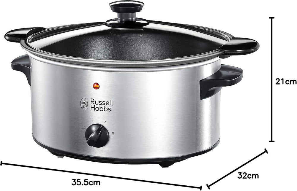 Russell Hobbs Slow Cooker, 3,5 Liter antihaftbeschichtet, Edelstahl, 3 Temperatureinstellungen und Warmhaltefunktion, 160 W Slow Cooker Naty Shop