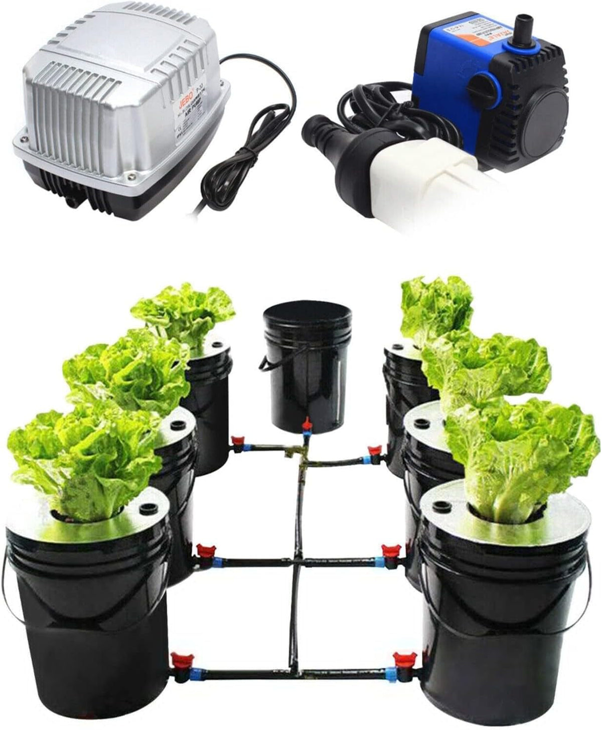 Sistem hidroponic, kit de sistem de creștere hidroponic DWC de 5 galoane, găleată de 20 l x 7, sistem de creștere hidroponică de interior, mașină hidroponică cu mai multe butoaie, sistem de irigare prin picurare