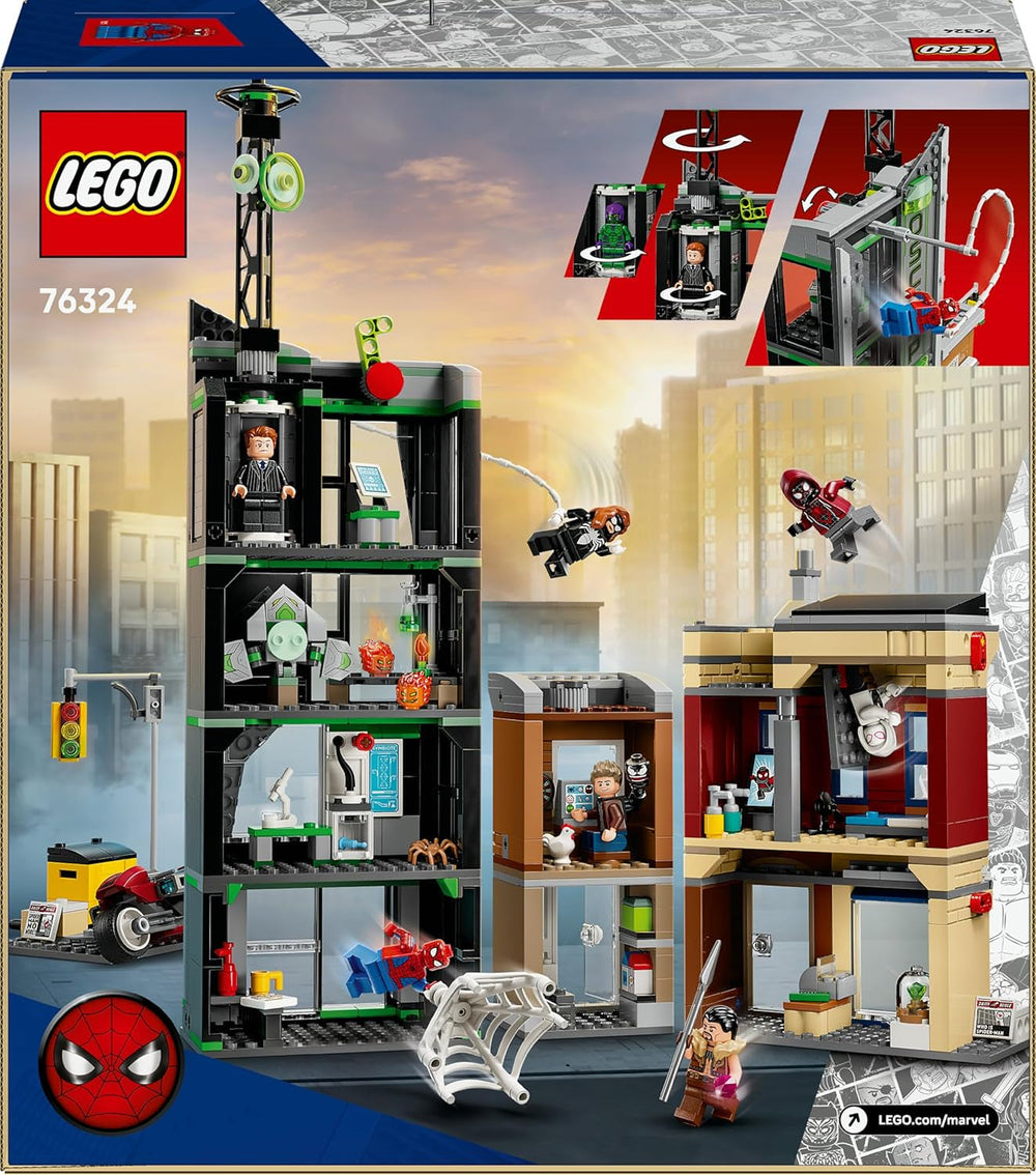 LEGO ǀ Marvel Spider-Man vs. Oscorp - Bauset zum Sammeln für Kinder mit 8 Minifiguren, darunter auch Spider-Woman, Miles Morales, Ghost Spider und Green Goblin - Geschenk ab 10 Jahren - 76324