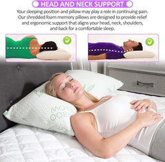 King Size 2 Pack Bamboo Pillow - Pernă de pat pentru dormit, reglabilă cu spumă de memorie mărunțită - spate, burtă, dormitor lateral, capac detașabil, răcire Hotel Down Alternative, King (2 bucăți) Perne standard Naty Shop