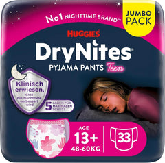 Huggies Drynites Nachtwindeln Bei Bettnässen, Für Mädchen Ab 13 Bis Ca. 17 Jahre (48-60 KG), 33 Stück (3X11), Jumbo-Monatspack, Windelhosen XL Zubehör Essen und Stillen Baby Naty Shop