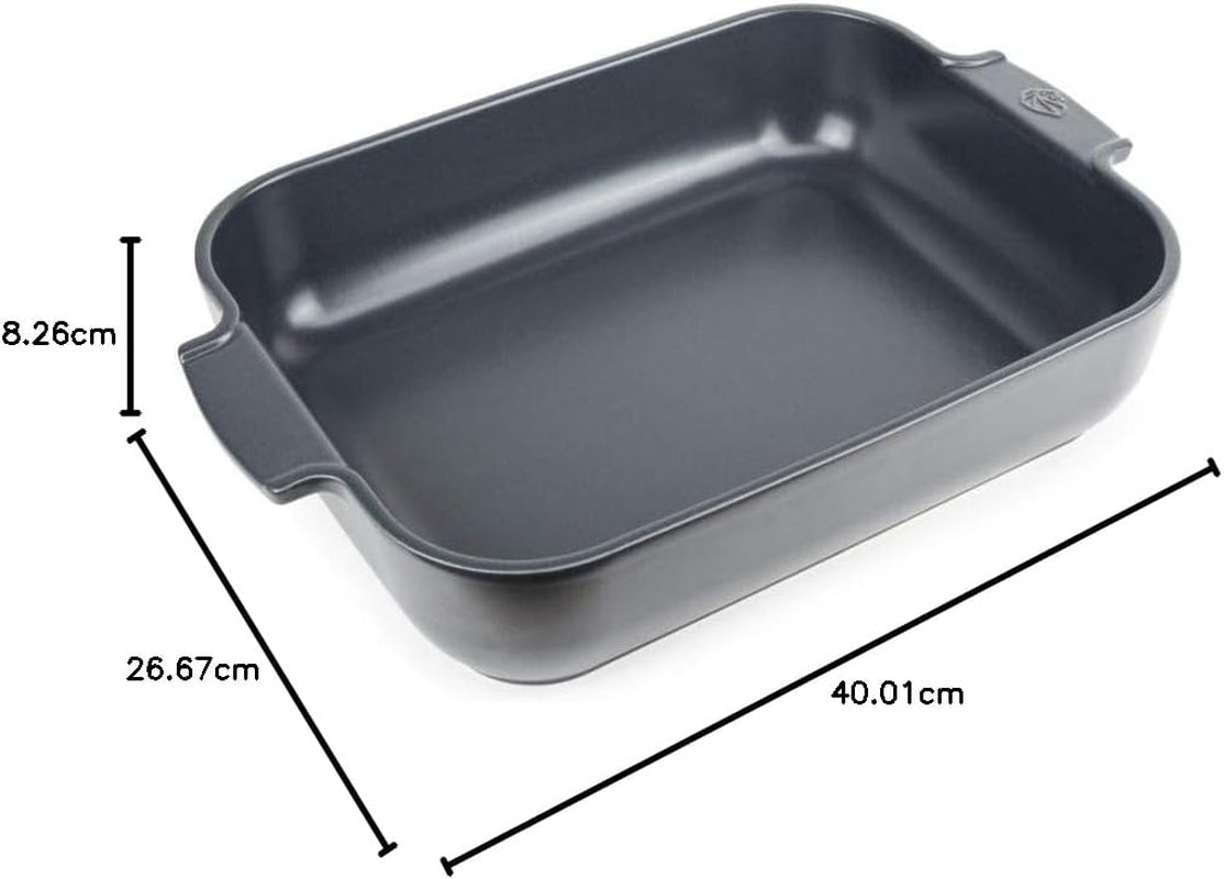 Peugeot Appolia Rechteckige Auflaufform Mit Griffen, Keramik, Schiefer / Grau, 8.3X40.5X27.2 Cm, Fassungsvermögen: Ca. 4 L, 60022 Formen und Bleche zum Backen Naty Shop
