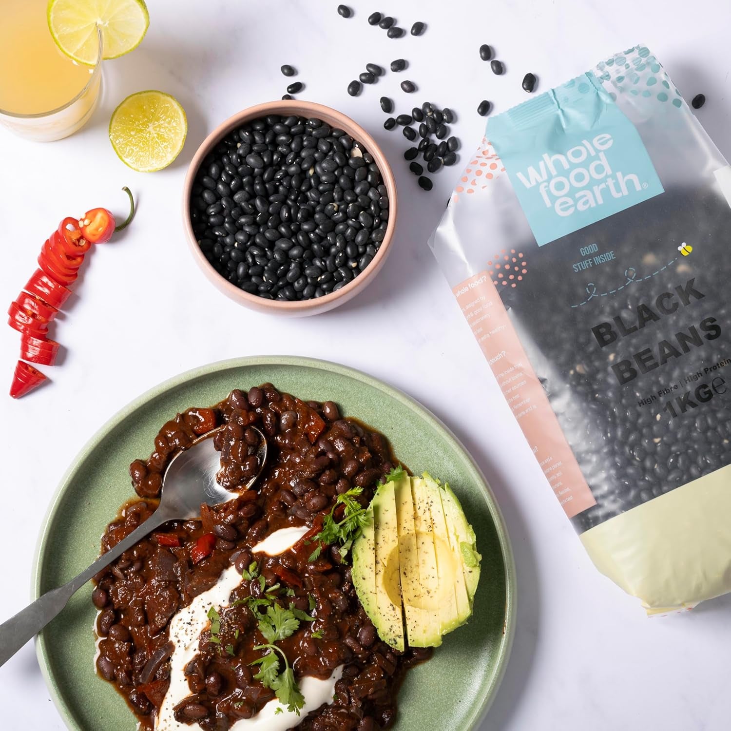 Schwarze Bohnen Wholefood Earth 1 kg gentechnikfrei Natürlich reich an Ballaststoffen und reich an Proteinen