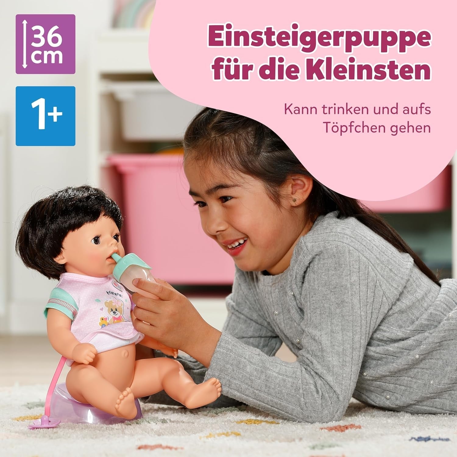 BABY Born Amy - 36cm große Puppe - Babypuppe mit 7 Funktionen für Kleinkinder ab 1 Jahr - Funktioniert ohne Batterien - Inkl. Accessoires & Strampler