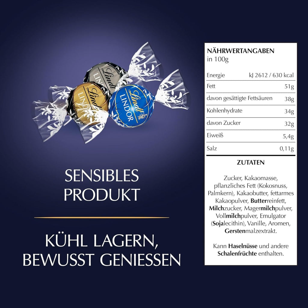 Lindt LINDOR Chocolate Balls Dark Mixture, pungă de 1 kg, resigilabilă Bomboane de Ciocolata Naty Shop